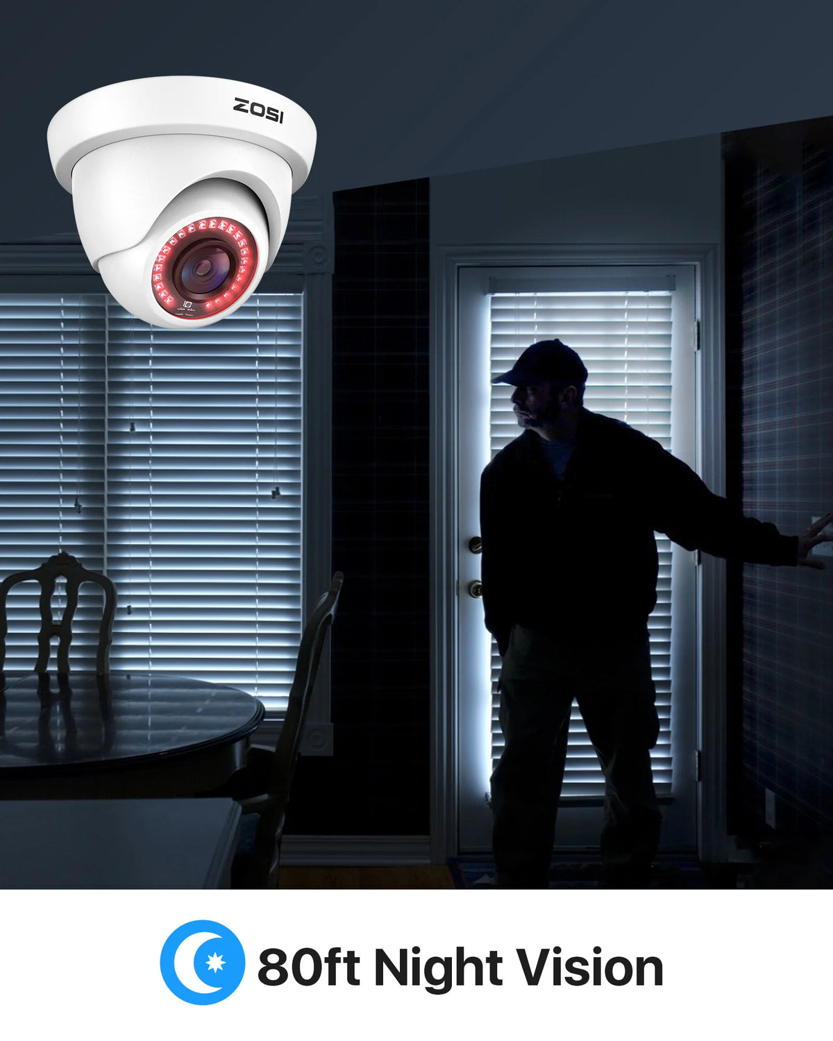ZOSI 1080P HD-TVI Dome Security Cameras 2MP 1920TVL Indoor Outdoor with 80ft IR Night Vision CCTV Video Surveillance for Home Protection Analog DVR Recorder