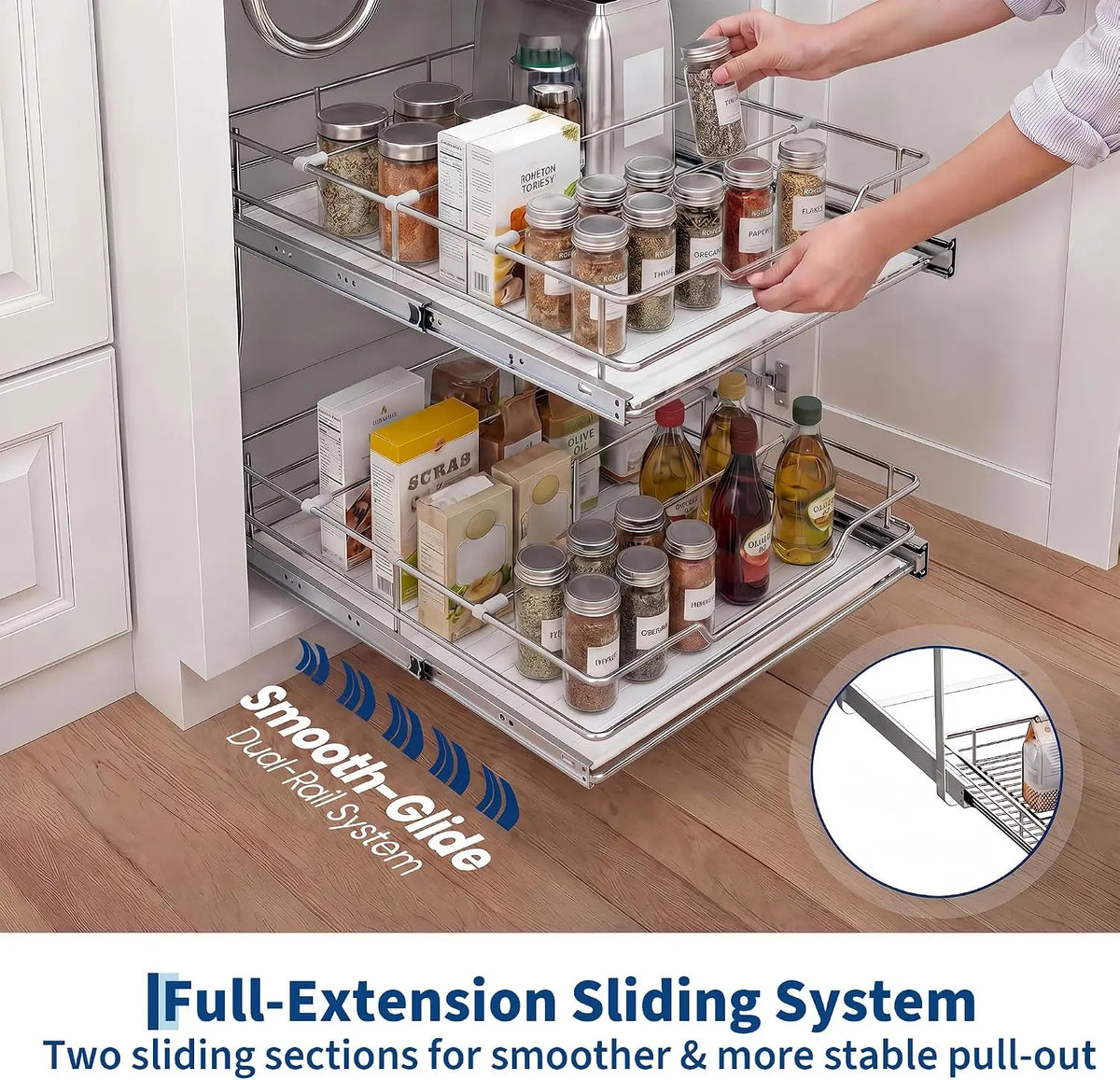 Tacleekii 2-Tier Pull Out Cabinet Organizer Pullout Shelf and Drawer Organizer with Heavy-Duty Steel Frame Slide Out Storage Basket for Kitchen, Pantry & Under Sink