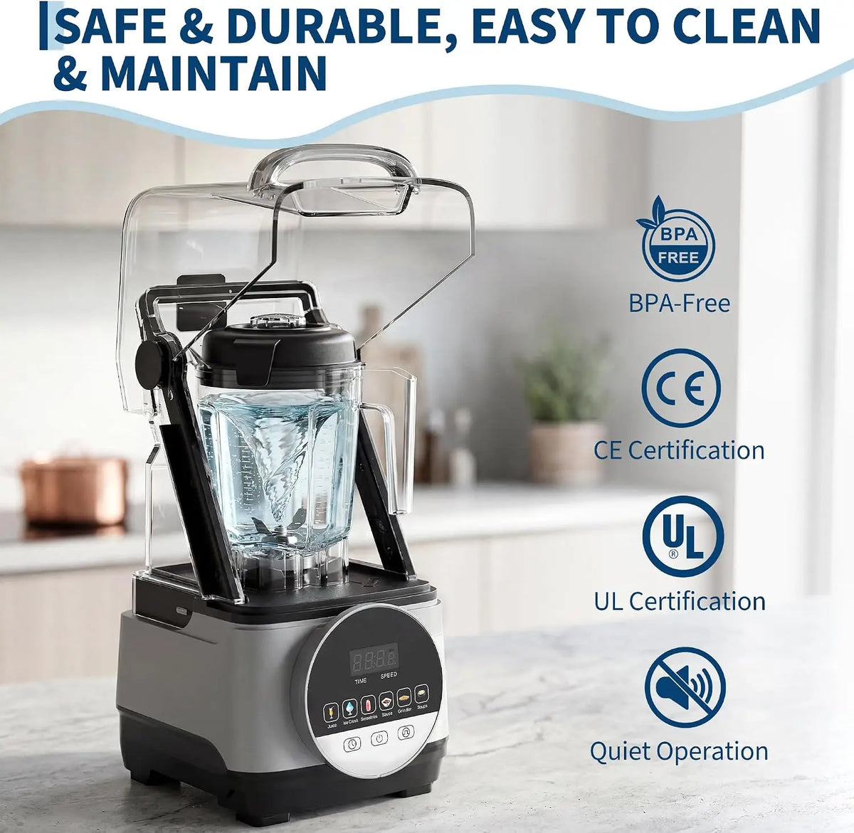 Tacleekii 68 Oz Commercial Blender Smart Touch Countertop Blender 9 Speed & 6 Functions Food-Grade Stainless Steel Powerful 28000 PRM,
