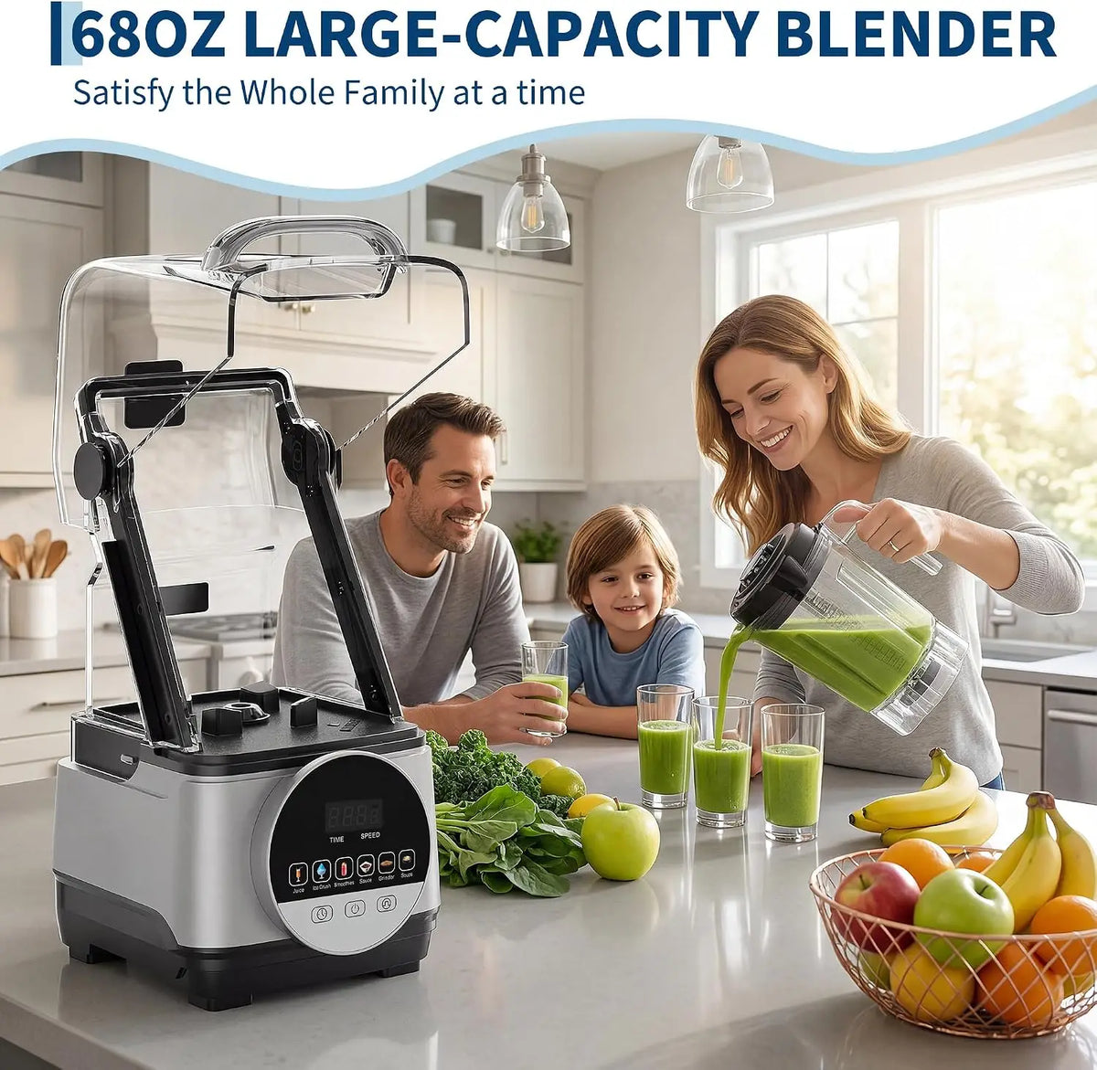 Tacleekii 68 Oz Commercial Blender Smart Touch Countertop Blender 9 Speed & 6 Functions Food-Grade Stainless Steel Powerful 28000 PRM,