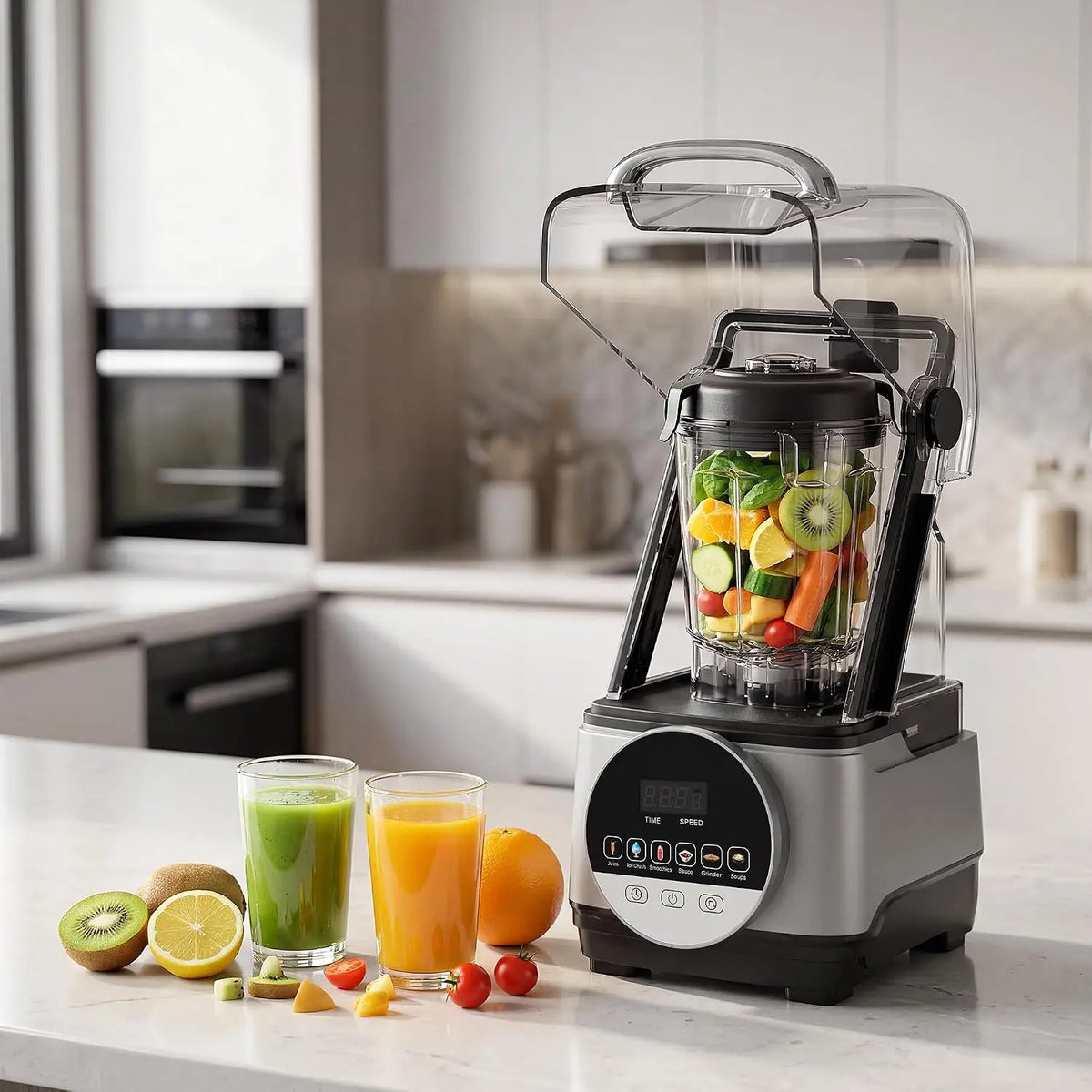 Tacleekii 68 Oz Commercial Blender Smart Touch Countertop Blender 9 Speed & 6 Functions Food-Grade Stainless Steel Powerful 28000 PRM,
