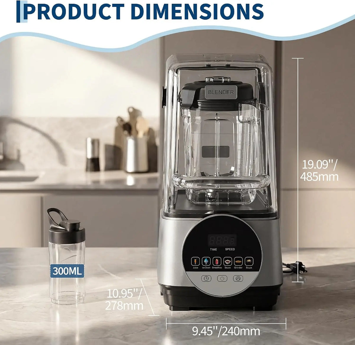 Tacleekii 68 Oz Commercial Blender Smart Touch Countertop Blender 9 Speed & 6 Functions Food-Grade Stainless Steel Powerful 28000 PRM,