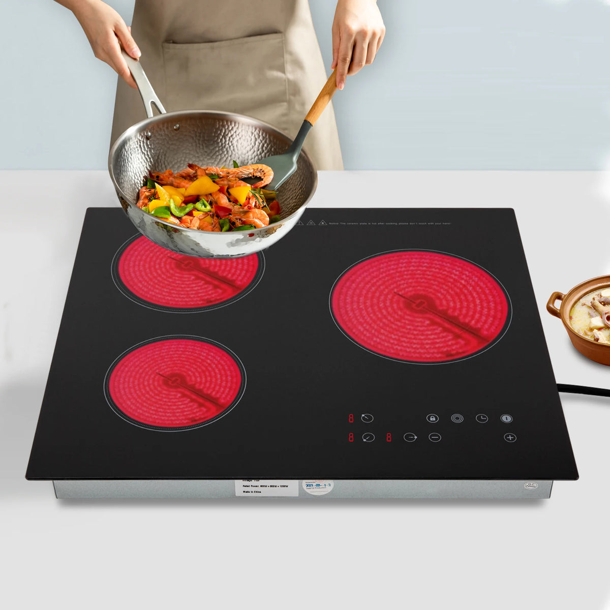 2600W Electric Ceramic Cooktop, Portable 3 Burners Built-in Cooktop, Sensor Touch Control Countertop, Electric Hot Plate with Kid Safety Lock and Timer (no plug)