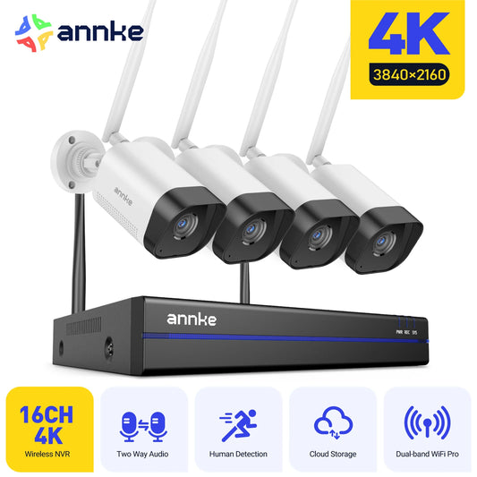 ANNKE WS800 - 8MP 8 Channel 4 Cameras Wireless NVR Security System, 2.4/5.8G Dual-Band WiFi Pro, Human Motion Detection, Two-Way Audio, Night Vision, Works with Alexa