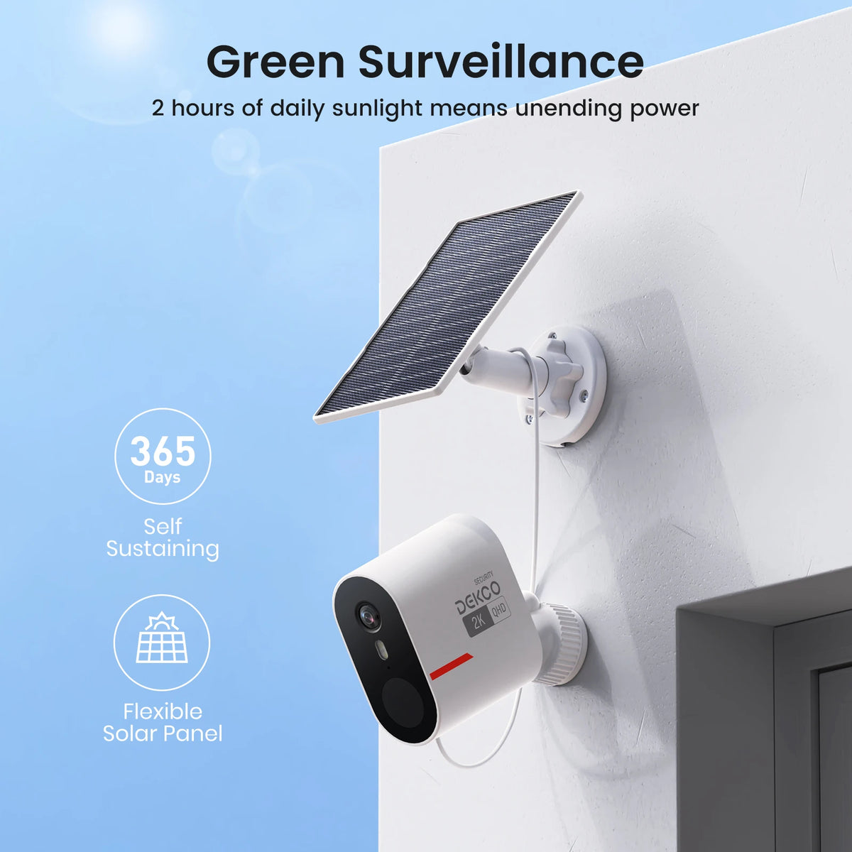 Dekco 3MP WiFi Solar Camera System 2 Cam Kit Outdoor Wireless Home Security Camera Set Color Night Vision 2-Way Audio CCTV Cam