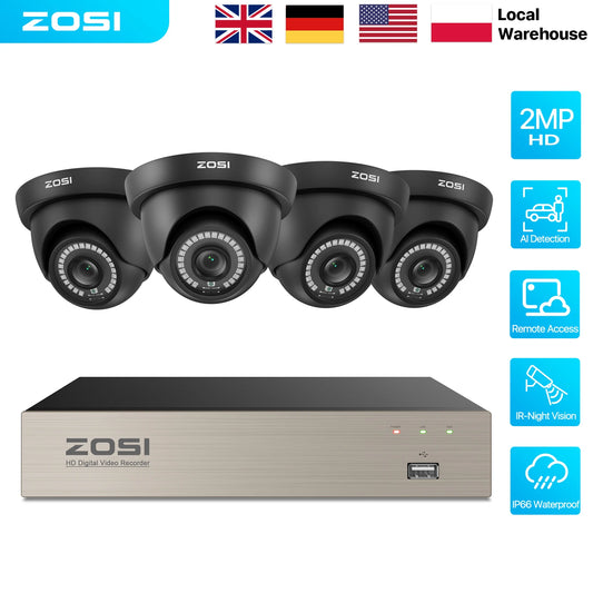 ZOSI 1080p HD Video Surveillance System 8-Channel H.265+ DVR with 2MP Security Dome Cameras Indoor/Outdoor 80ft Night Vision 24/7 Recording CCTV Kit