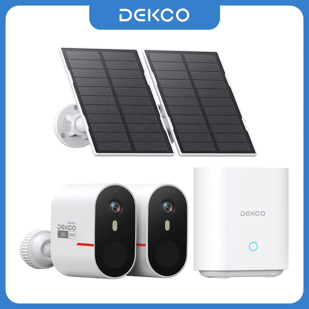Dekco 3MP WiFi Solar Camera System 2 Cam Kit Outdoor Wireless Home Security Camera Set Color Night Vision 2-Way Audio CCTV Cam