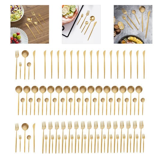 90Pcs Gold Silverware Set,  Food-Grade Stainless Steel Flatware Sets For Home Restaurant Weddings