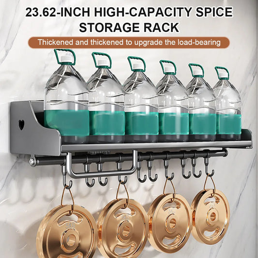 60CM Kitchen Storage Rack Punch-Free Hanging Storage Rack Space-Saving Metal Storage Rack for Chopsticks Spoons Shovels Organize