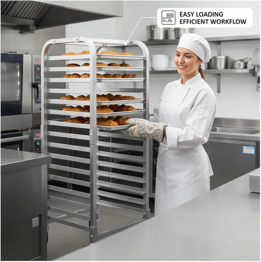 Garvee 20 Tier Aluminum Bun Pan Rack with Wheels 20x26inch Cake Cooling Rack Aluminum Construction Baking Tray Oven Pizza Bread Holder BBQ Shelf Kitchen