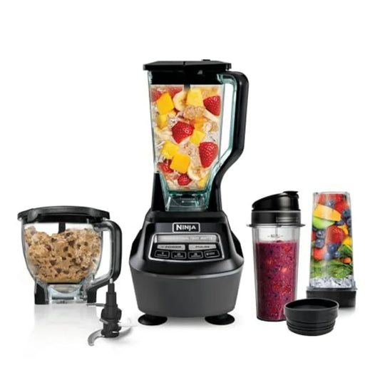 Multi-functional food processor/blender for making smoothies | Includes blending cup, two 16-ounce takeaway cups, and an 8-cup capacity mixing bowl | Makes salsa, dough, milkshakes, and cold drinks | 1500 watts