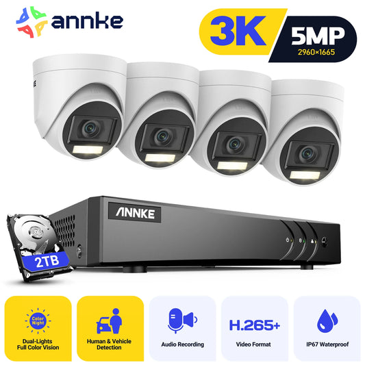 ANNKE ADLK500 3K Home Surveillance Systems 8 CH DVR With 2.8mm Turret Camera, TVI/AHD/CVI/CVBS, Color & IR Night Vision, Audio Wired Security System
