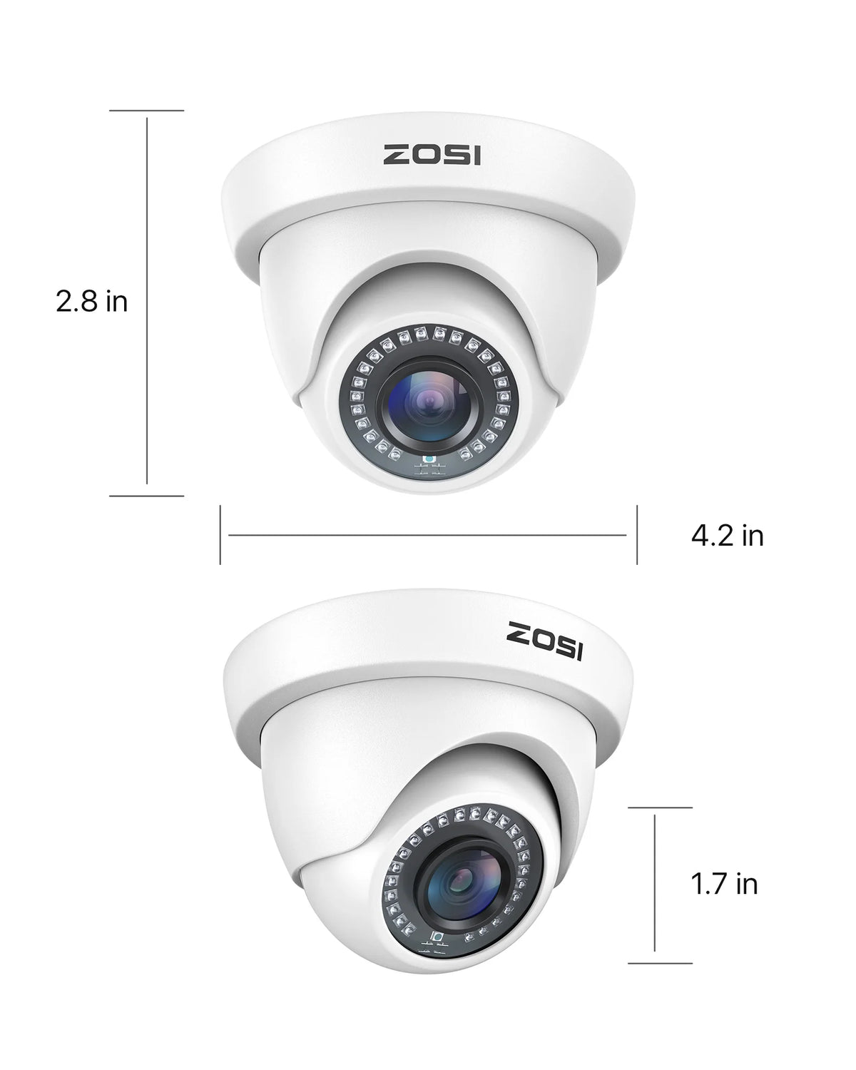 ZOSI 1080P HD-TVI Dome Security Cameras 2MP 1920TVL Indoor Outdoor with 80ft IR Night Vision CCTV Video Surveillance for Home Protection Analog DVR Recorder