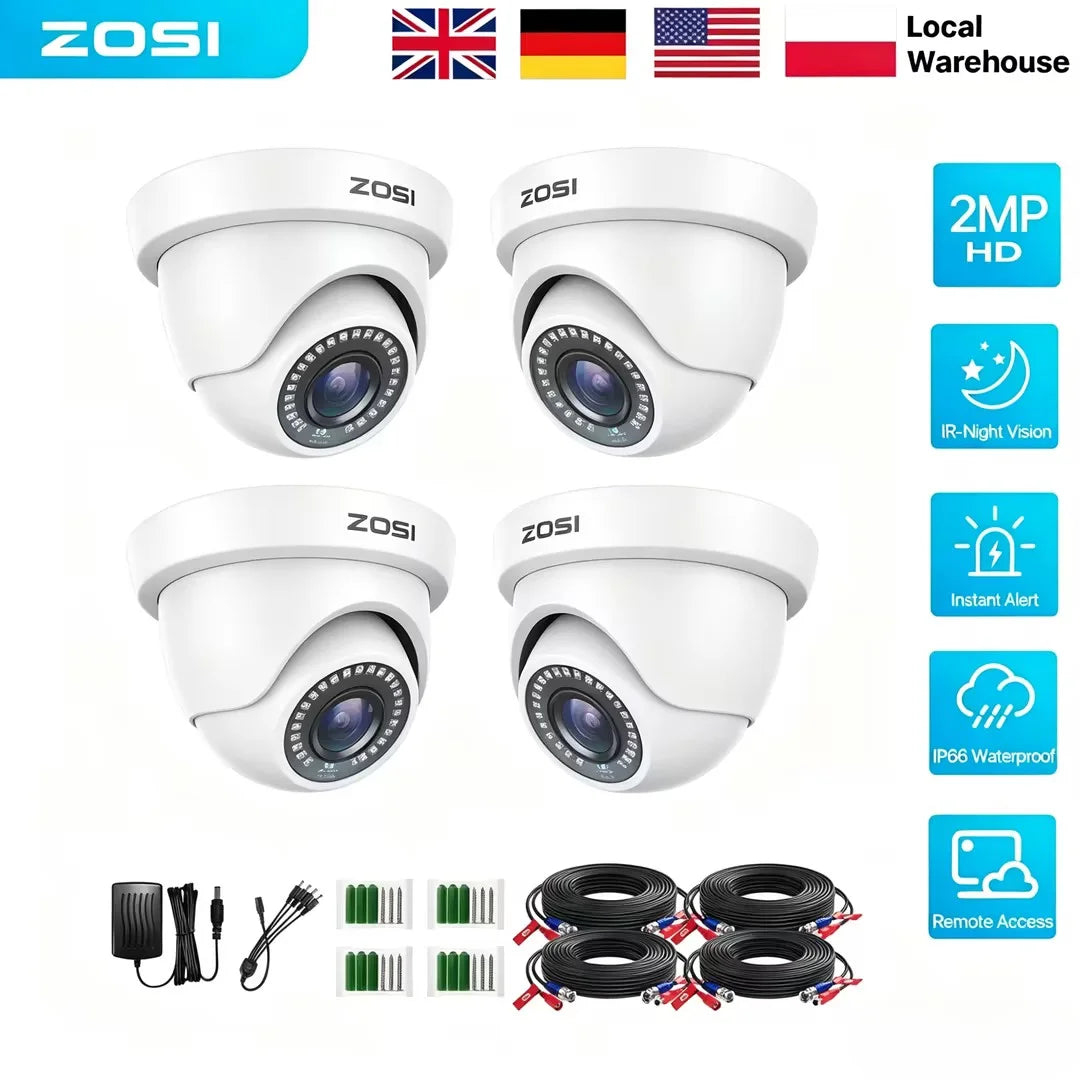ZOSI 1080P HD-TVI Dome Security Cameras 2MP 1920TVL Indoor Outdoor with 80ft IR Night Vision CCTV Video Surveillance for Home Protection Analog DVR Recorder