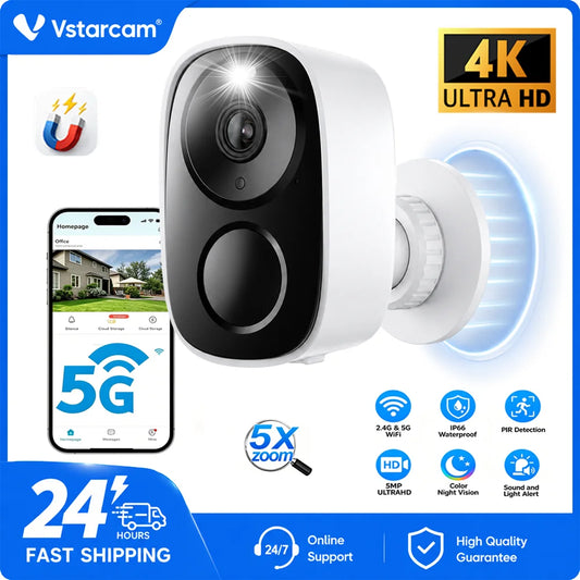 4K Wifi Home Security Camera Wireless Outdoor Magnetic Battery Powered Camera 5MP Smart Home CCTV Outdoor PIR Detection IP Camera