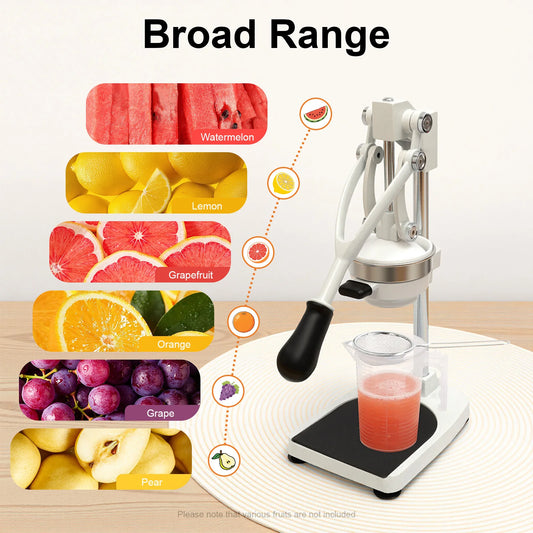 Manual Juicer – 304 Stainless Steel, Dual Press Heads, Rotating Gravity Rod, Suction Cup Base, 500ml Cup – for Fruits Vegetables – Silver
