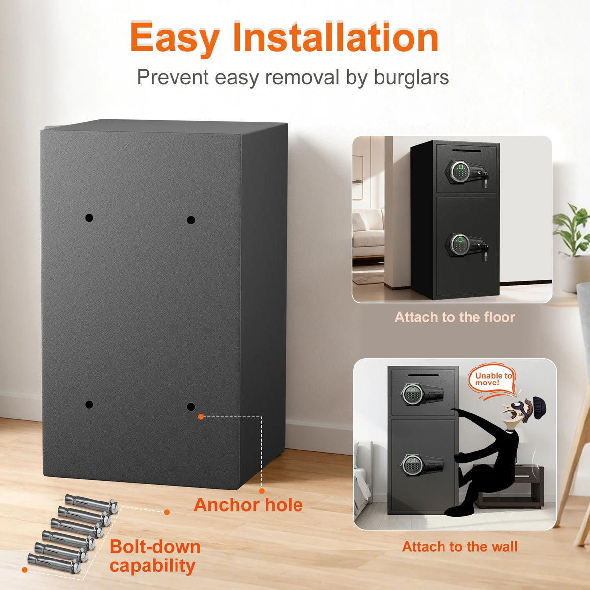 6.0 Cuft Large Fingerprint Home Safes, Safe Box Fireproof Waterproof with LED Light and Dual Alarm System